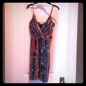 Trina Turk dress, clear sequins and colorful
